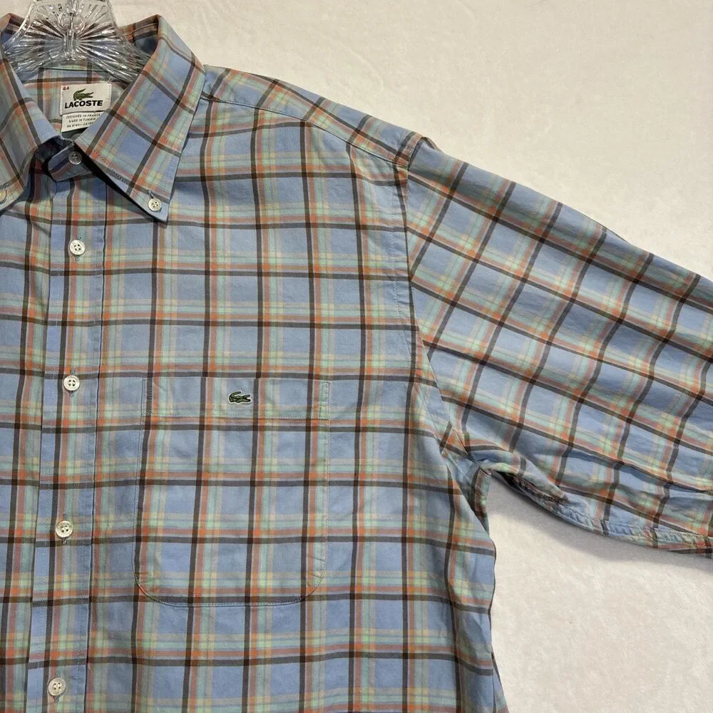 Lacoste Men's Shirt Size 44 XL  Multicolor Plaid Cotton Long Sleeve Button Down